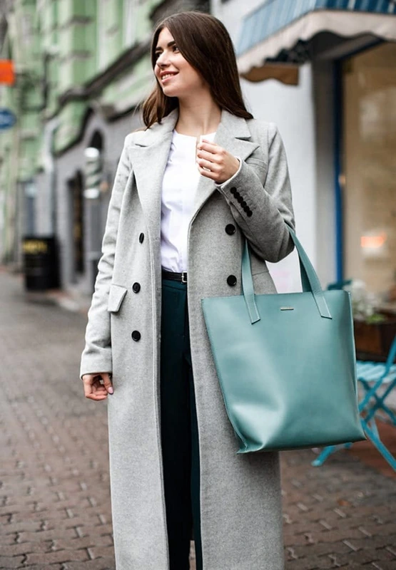 Шкіряна жіноча сумка шоппер D.D. бірюзова — BlankNote