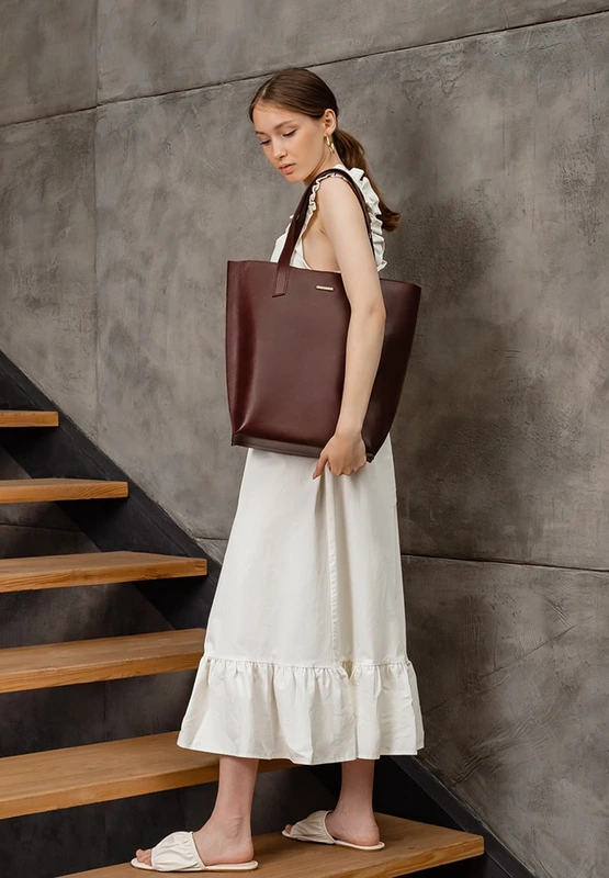 Шкіряна жіноча сумка шоппер D.D. бордова — BlankNote