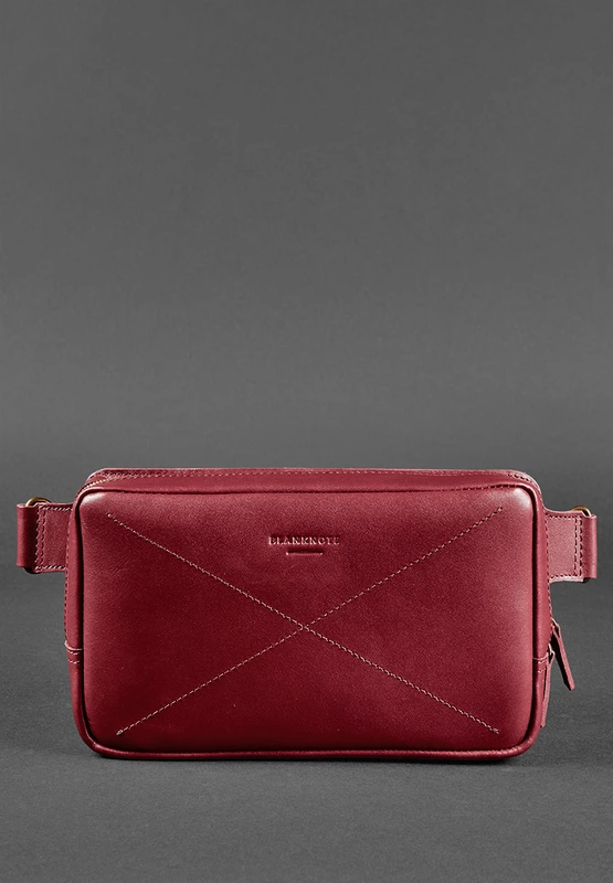 Шкіряна поясна сумка Dropbag Maxi бордова Krast — BlankNote