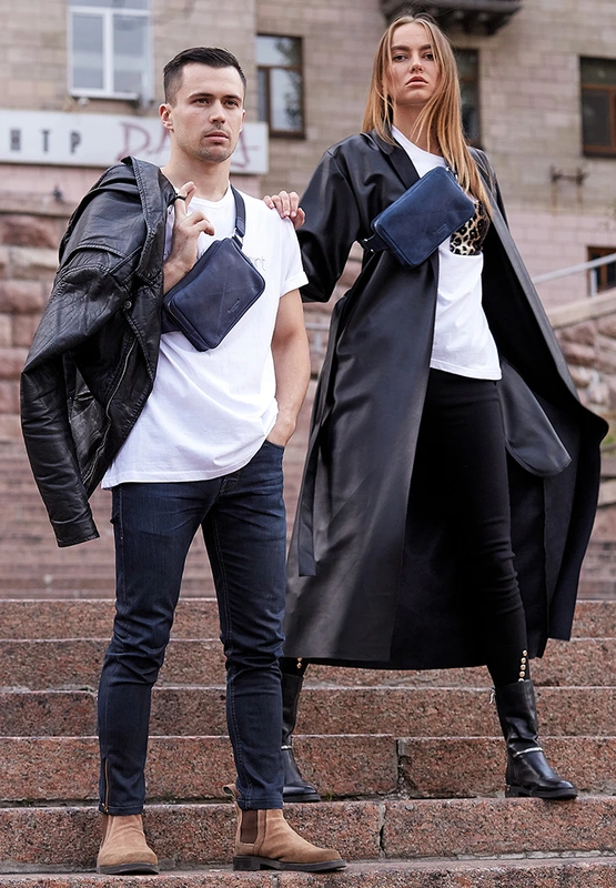 Шкіряна поясна сумка Dropbag Mini синя — BlankNote