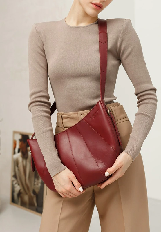 Шкіряна жіноча сумка Круасан Krast бордова