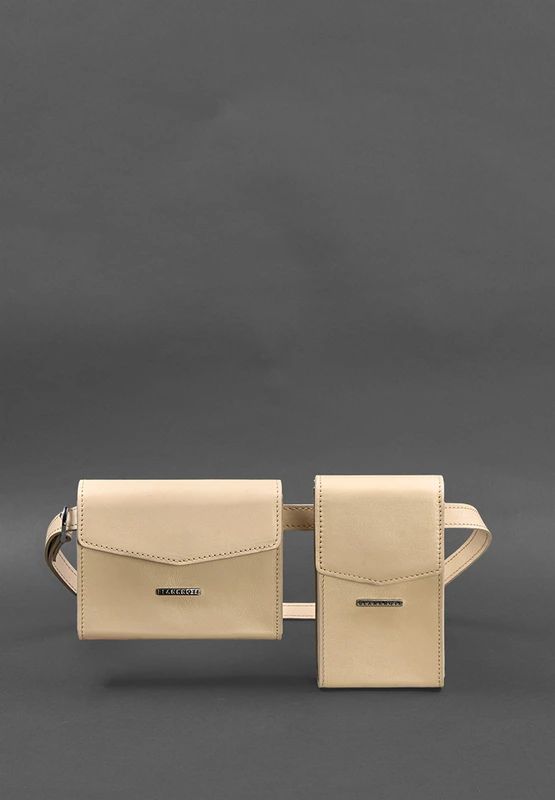 Набір жіночих шкіряних сумок Mini поясна/кроссбоді світло-бежевий