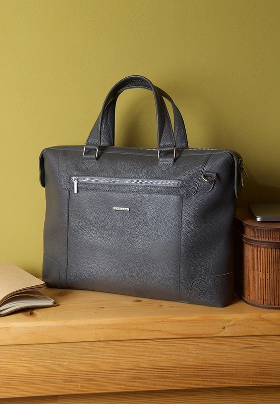 Шкіряна сумка для ноутбука та документів Franko темно-сірий флотар
