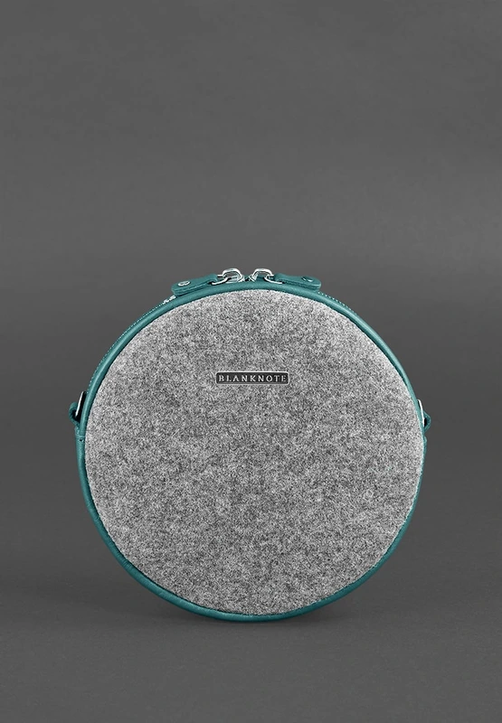 Кругла фетрова жіноча сумка Tablet з шкіряними бірюзовими вставками