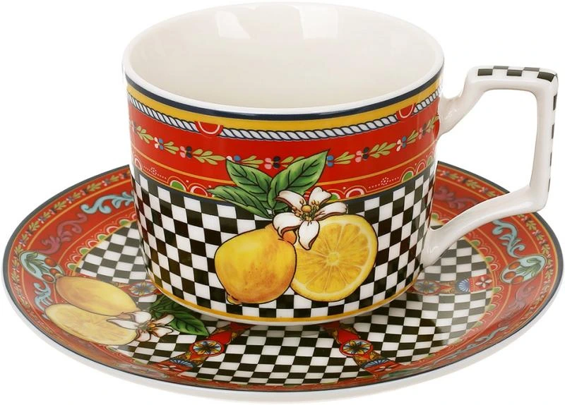 Чашка з блюдцем порцелянові Sicilia "Limoni" (Лимони) 220мл, у подарунковій коробці