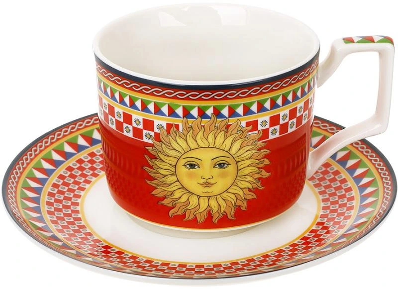 Чашка з блюдцем порцелянові Sicilia "Sole" (Сонце) 220мл, у подарунковій коробці