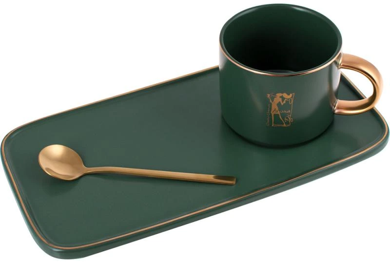 Кавовий набір Coffee Prelude "Bona" 200мл із тарілкою та ложкою, зелений