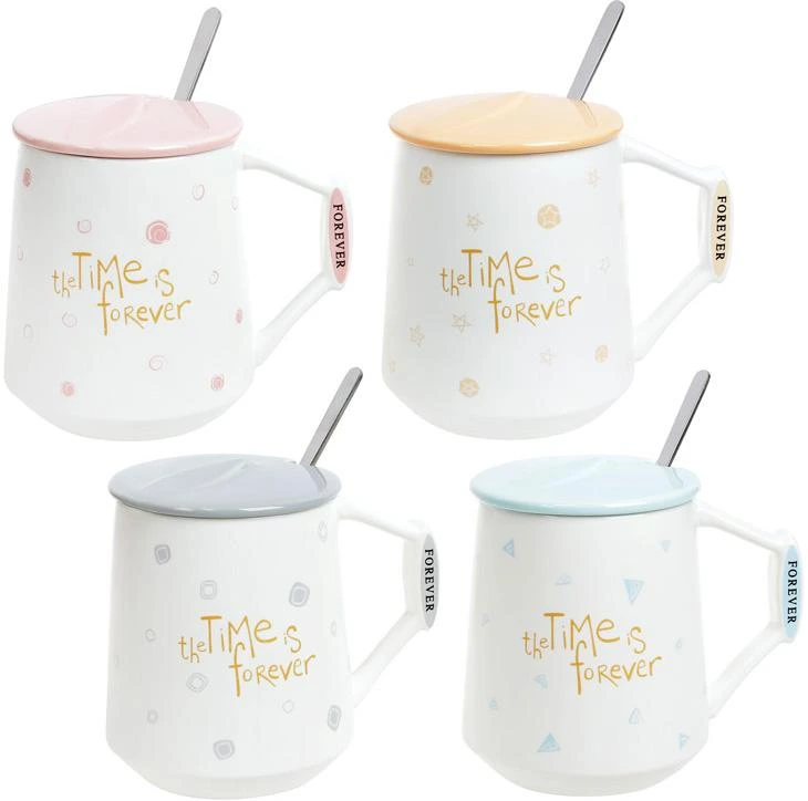 Кружка фарфорова "Time is forever" 440мл з кришкою і ложкою