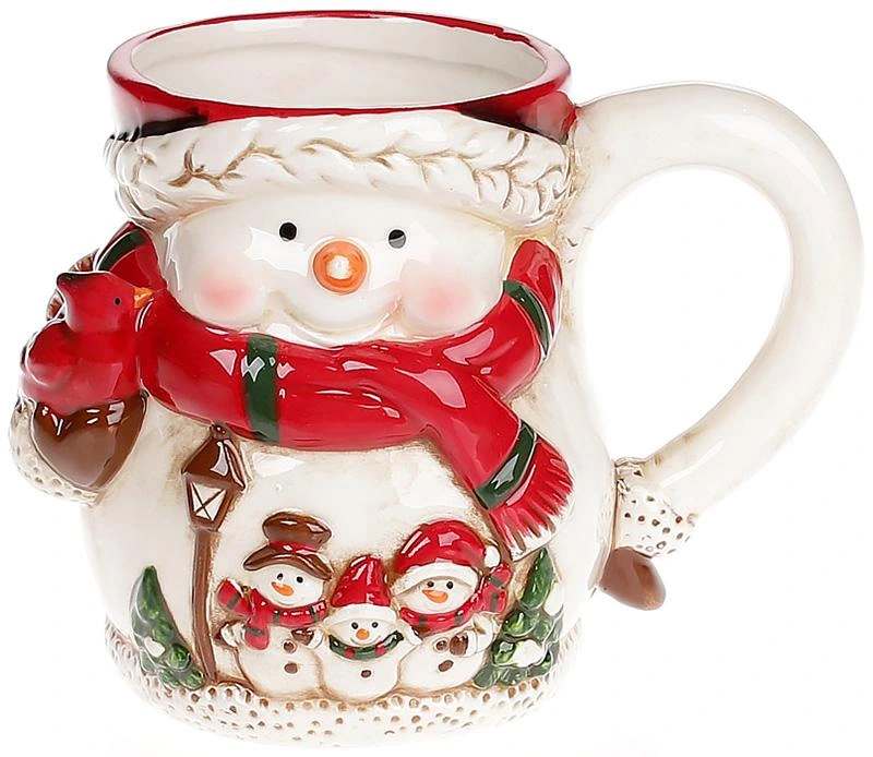 Кружка керамічна фігурна "Сніговики" 450мл, біла