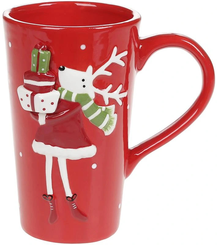 Кружка керамічна «Олениха з подарунками» 500мл, висока