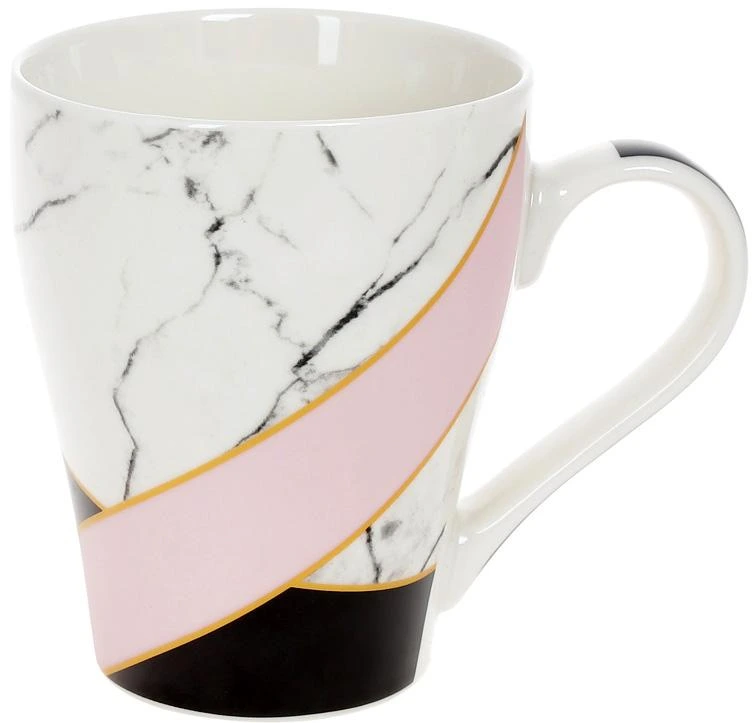 Кружка порцелянова "Мармур" 400мл, білий з рожевим і чорним