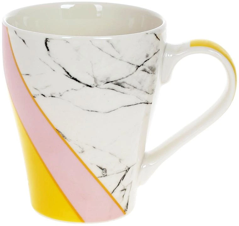Кружка порцелянова "Мармур" 400мл, білий з рожевим і жовтим