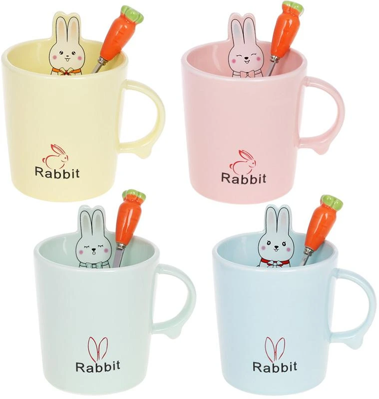 Кружка порцелянова "Rabbit" 380мл з кришкою і ложкою, 4 дизайни