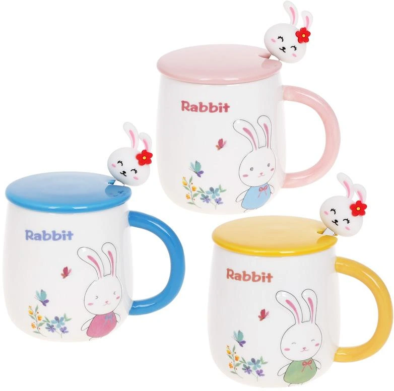 Кружка порцелянова "Rabbit" 430мл з кришкою і ложкою, 3 дизайни