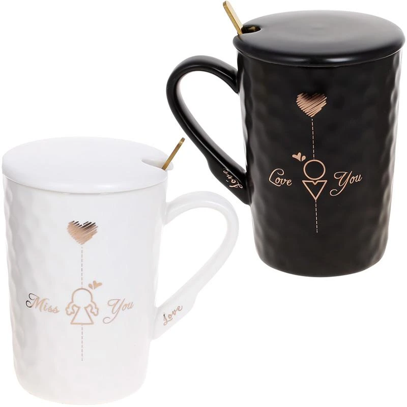 Набір 2 порцелянових кружки "Love You" 380мл з кришкою і ложкою