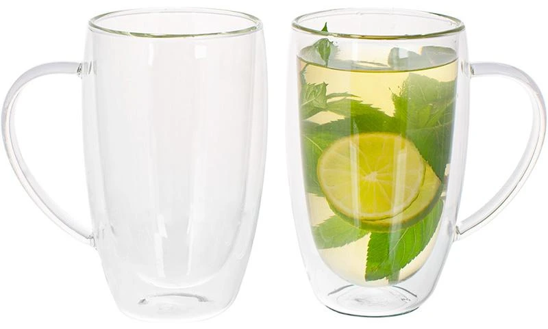 Набір 2 термо-чашки Lorenza 450мл з подвійними стінками, скляні термокружки