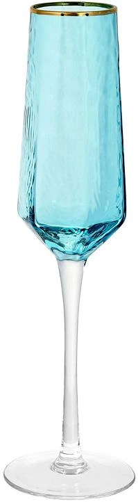 Набір 4 фужера Monaco Ice келихи для шампанського 200мл, скло блакитний лід з золотим кантом