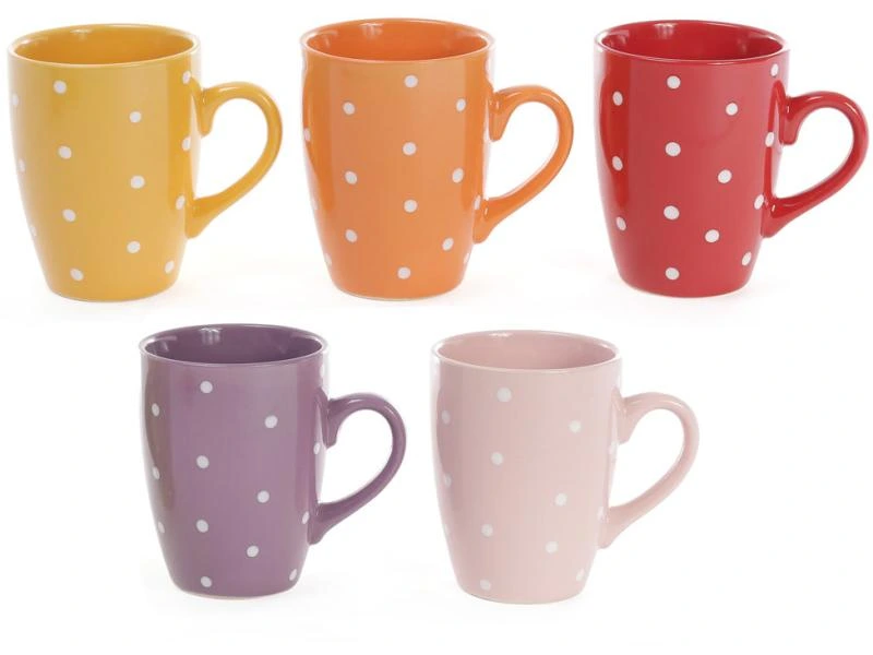 Набір 5 керамічних чашок "Білий горох" 330мл — Bona