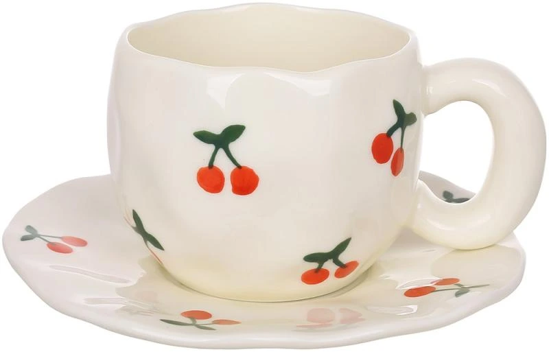 Чайна керамічна чашка "Cherry" 350мл із блюдцем
