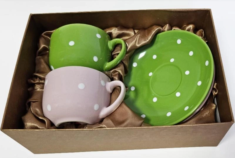 Чайний подарунковий набір "Білий горох" 2 чашки 250мл із блюдцями