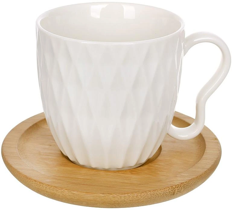 Чайно-кавовий набір Ceram Bamboo "Romb" 4 чашки 200мл та 4 бамбукові блюдця