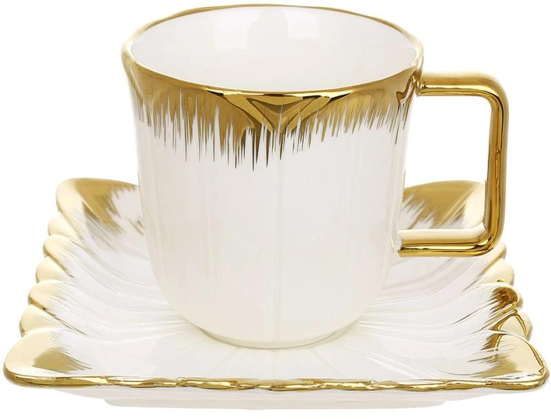 Чашка чайно-кавова порцелянова "White City Tulipe" 220мл із блюдцем та золотим декором
