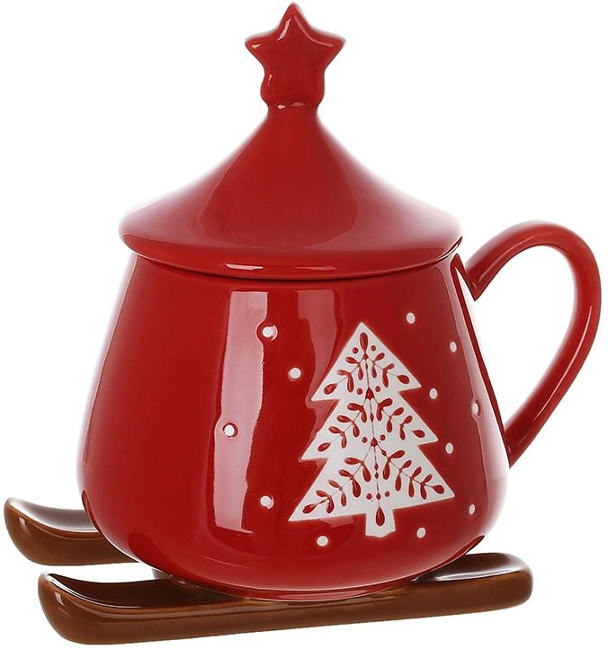 Чашка різдвяна порцелянова "Сані Санти" 300мл з кришкою