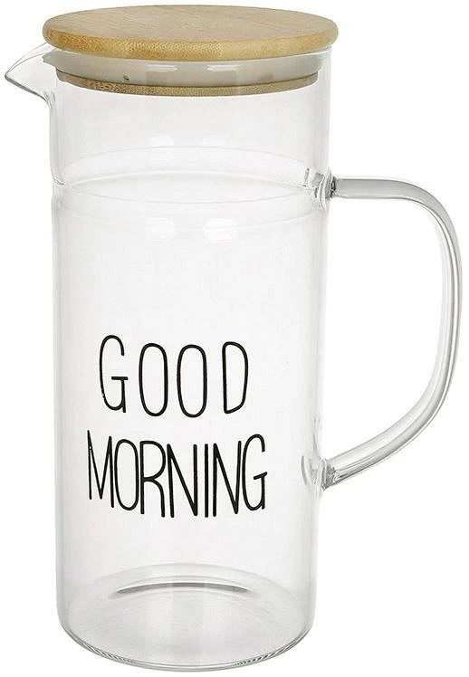 Глечик скляний "Good Morning" 1200мл з дерев'яною кришкою — BonaDi