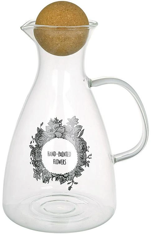 Графін скляний "Flowers" 1700мл з круглою пробкою (глечик) — BonaDi