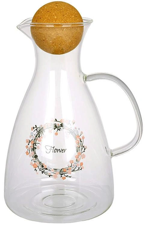 Графін скляний "Rauma. Flower" 1700мл з круглою пробкою (глечик) — BonaDi