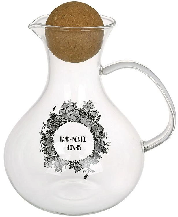 Графін скляний "Rauma. Flowers" 1700мл з круглою пробкою (глечик) — BonaDi