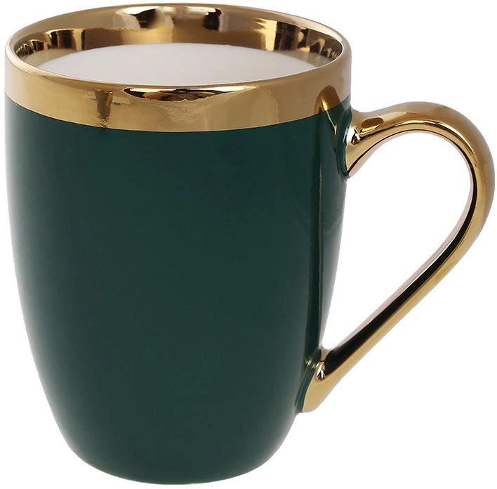 Кухоль (чашка) порцеляновий "Золота Лінія" 360мл, зелений із золотом — BonaDi