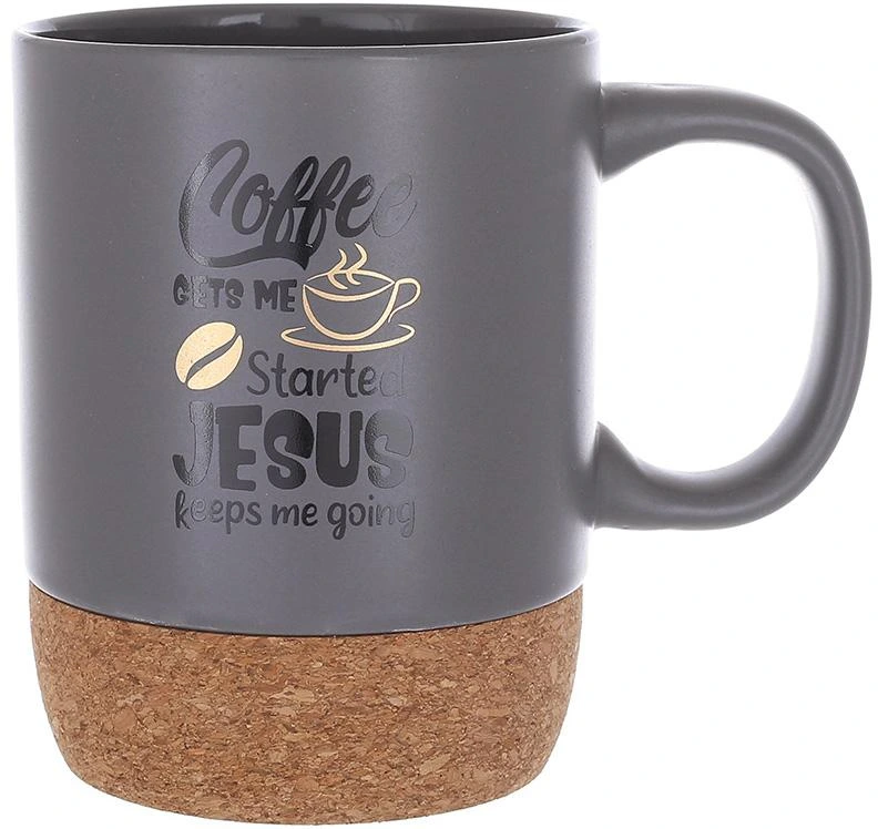 Кухоль керамічний "Coffee Time" 400мл з пробковою основою, сіра