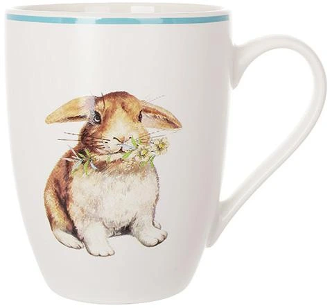 Кухоль порцеляновий Happy Rabbit 340мл з блакитною облямівкою