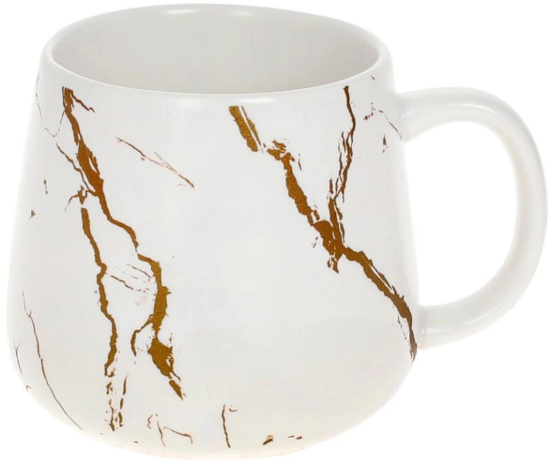 Кухоль порцеляновий "Мармурова Розкіш" 450мл, білий із золотом