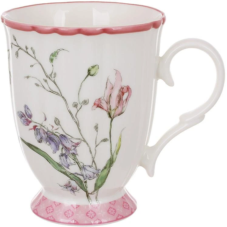 Кухоль порцеляновий "Wisteria Garden" 380мл, чайна чашка, рожева — BonaDi