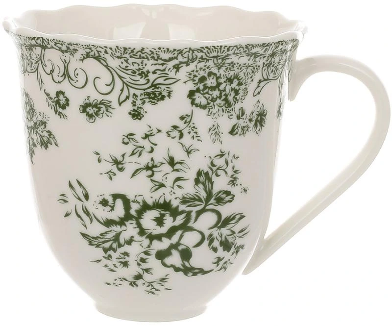 Набір 6 порцелянових кухлів "Vintage Rose" 350мл, зелений орнамент