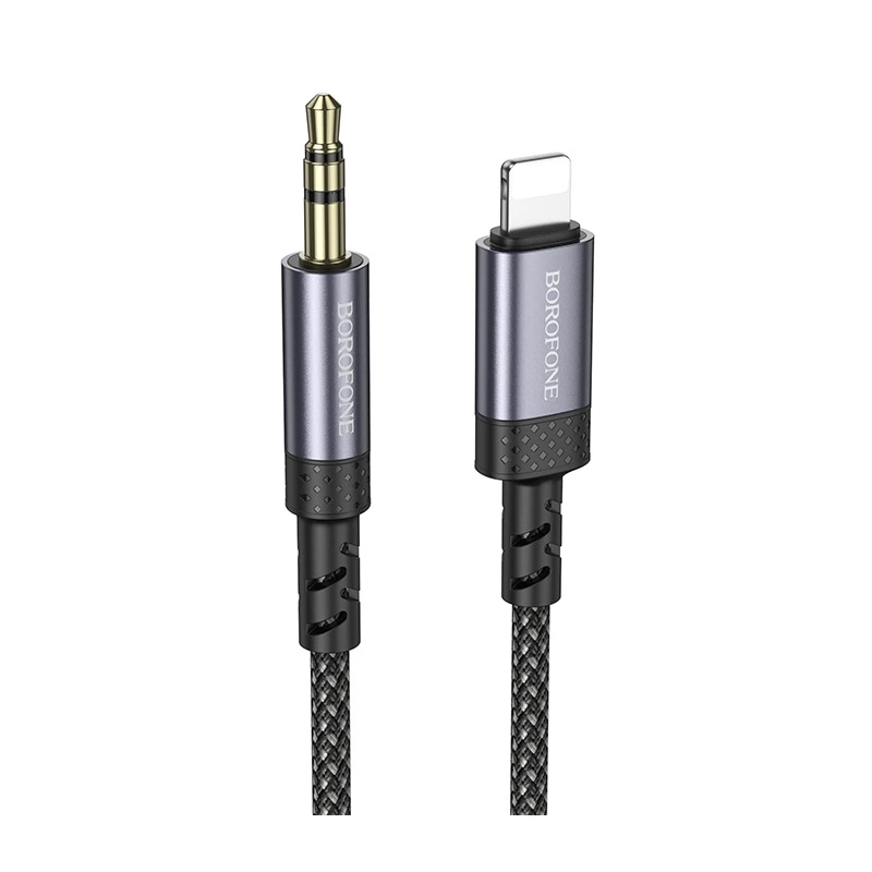 Аудіокабель BOROFONE BL24 iP to 3.5mm male, nylon braid, 1m, Metal Grey