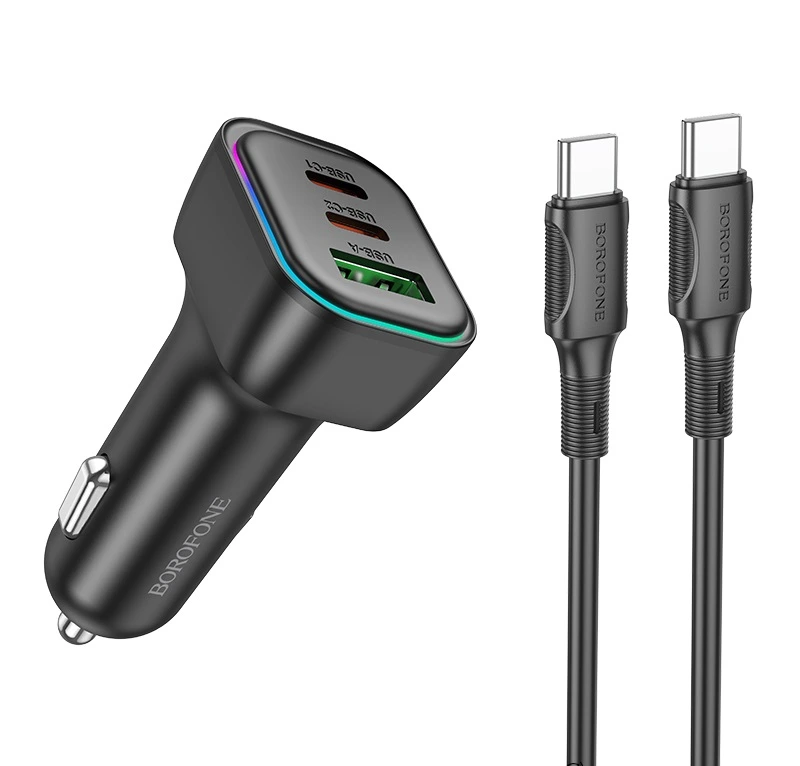 Автомобільний зарядний пристрій BOROFONE BZ28C Trophie PD60W(2C1A) car charger set(C to C) Black