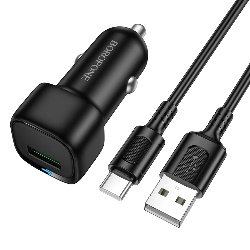 Автомобільний зарядний пристрій BOROFONE BZ34 Cloud single port QC3.0 car charger set(Type-C) Black