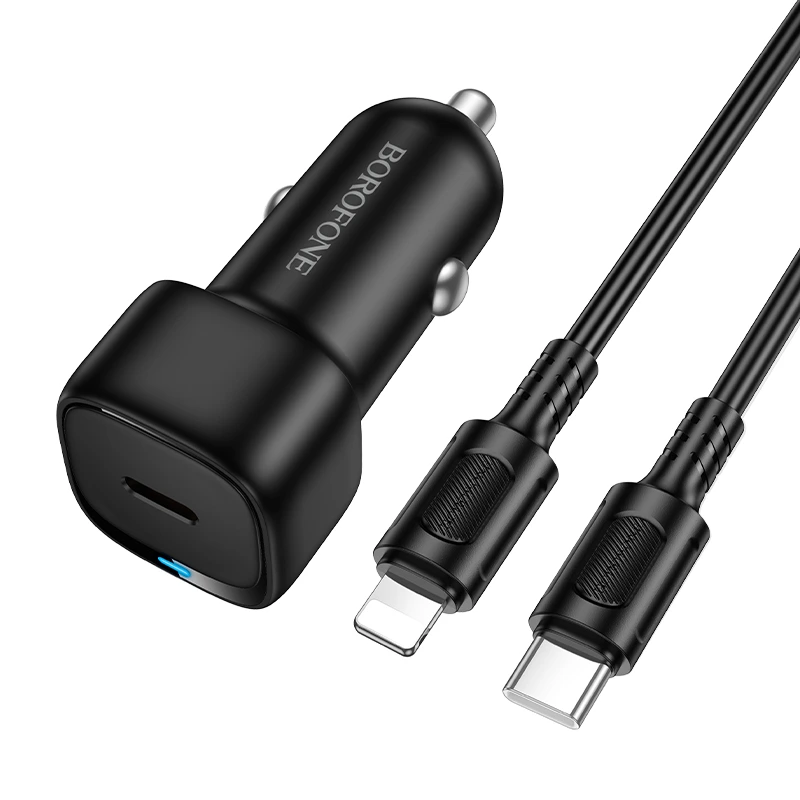 Автомобільний зарядний пристрій BOROFONE BZ34A Cloud single port PD20W car charger set (C to iP) Black