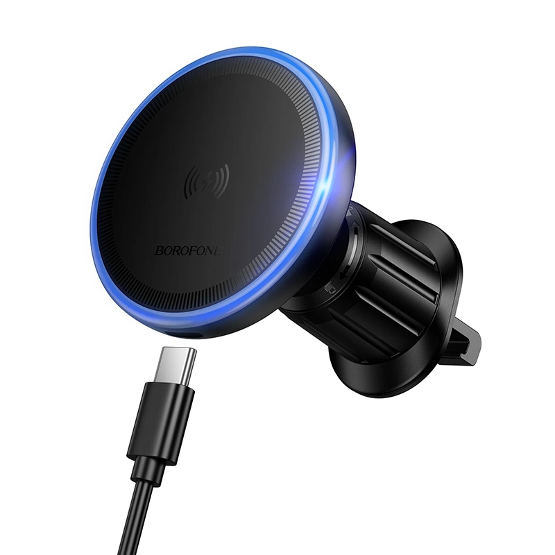 Автотримач для телефона BOROFONE BH224 Flash magnetic wireless fast charging car holder (air outlet) Black