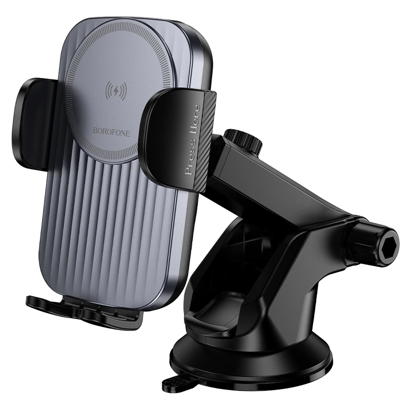 Автотримач для телефона з БЗП BOROFONE BH222 Leading push-type wireless fast charging car holder(center console) Black — Borofone