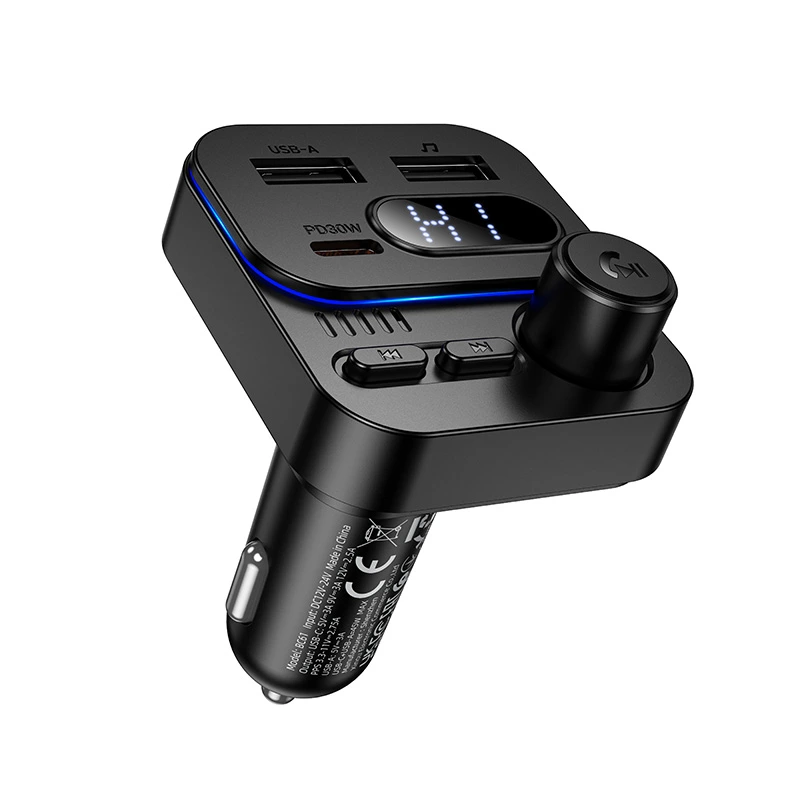 АЗП з FM-модулятором BOROFONE BC61 Ocean 45W(1A1C) car BT FM transmitter Black — Borofone