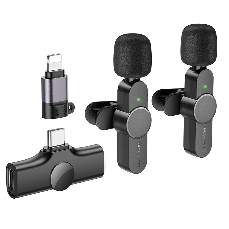 Бездротова мікрофонна система BOROFONE BFK12 Trophy lavalier dual-mic (iP/Type-C) Black