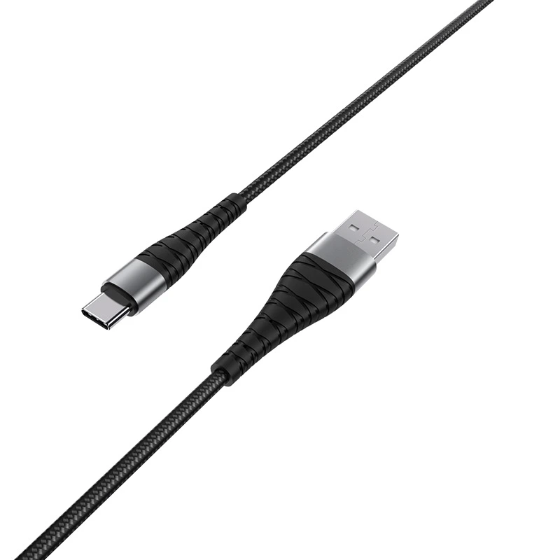 Кабель BOROFONE BX32 USB to Type-C 2.4A, 1m, nylon, aluminum+TPE connectors, Black — Borofone