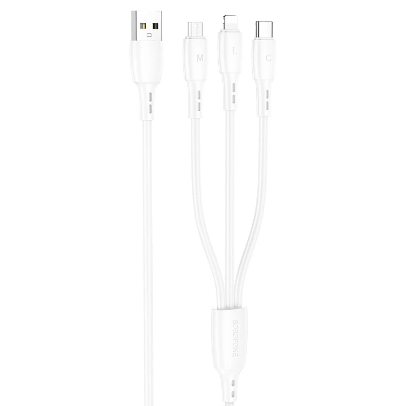 Кабель BOROFONE BX71 3-in-1 charging cable (iP+Micro+Type-C) White — Borofone
