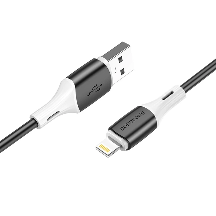 Кабель BOROFONE BX79 USB to iP 2.4A, 1m, silicone, silicone connectors, Black — Borofone