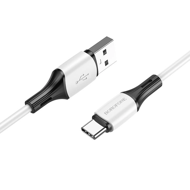 Кабель BOROFONE BX79 USB to Type-C 3A, 1m, silicone, silicone connectors, White — Borofone