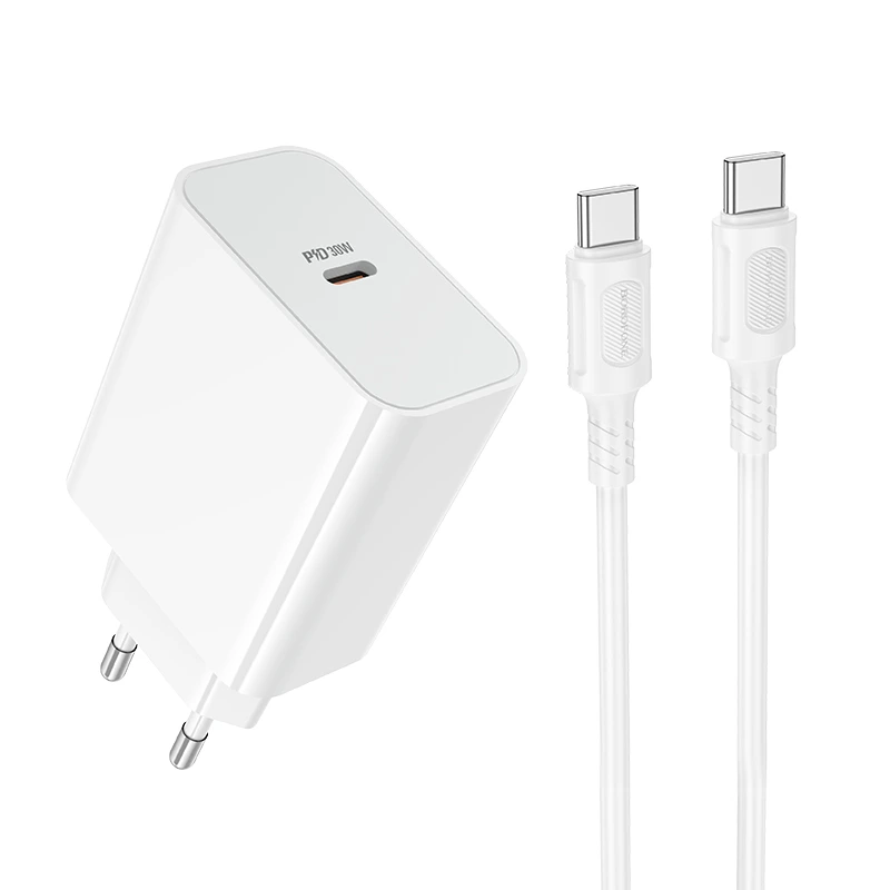 Мережевий зарядний пристрій BOROFONE BA107A Stellar single port PD30W charger set (C to C) (EU) White